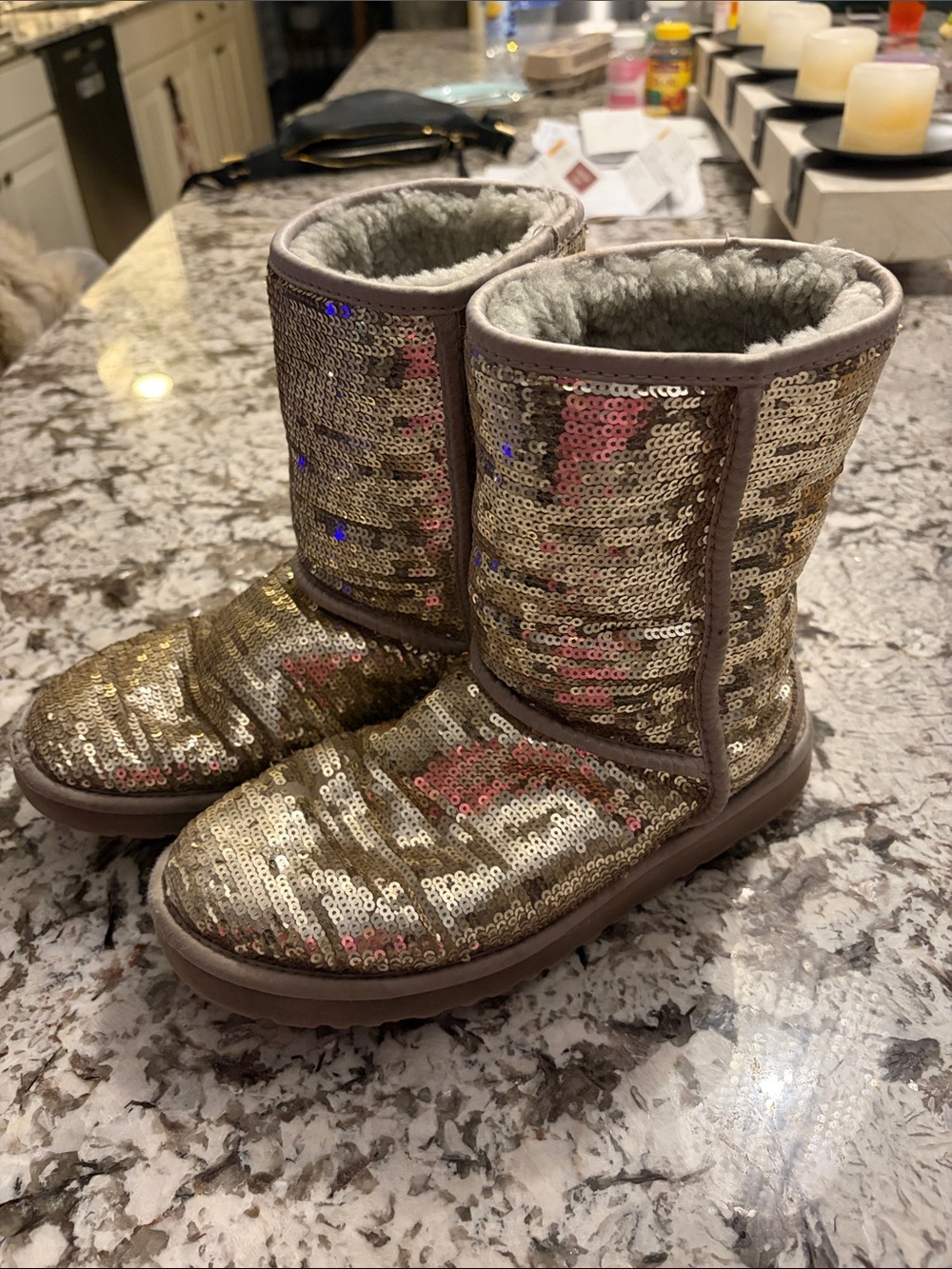 UGG Gold Sequin Classic Short Boots
